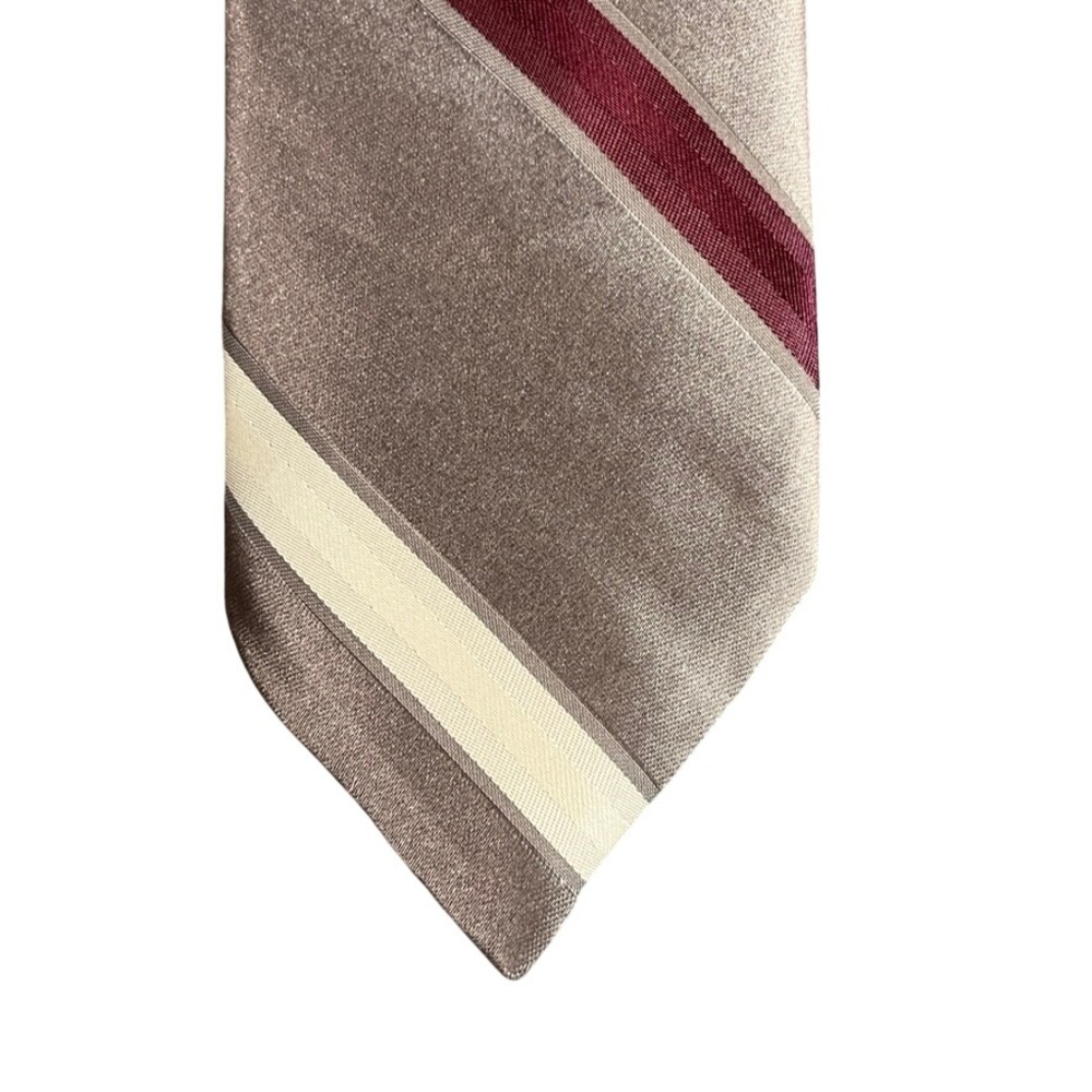 Sears Mens Store Vintage Necktie Taupe Burgundy Striped Silk Blend USA Made